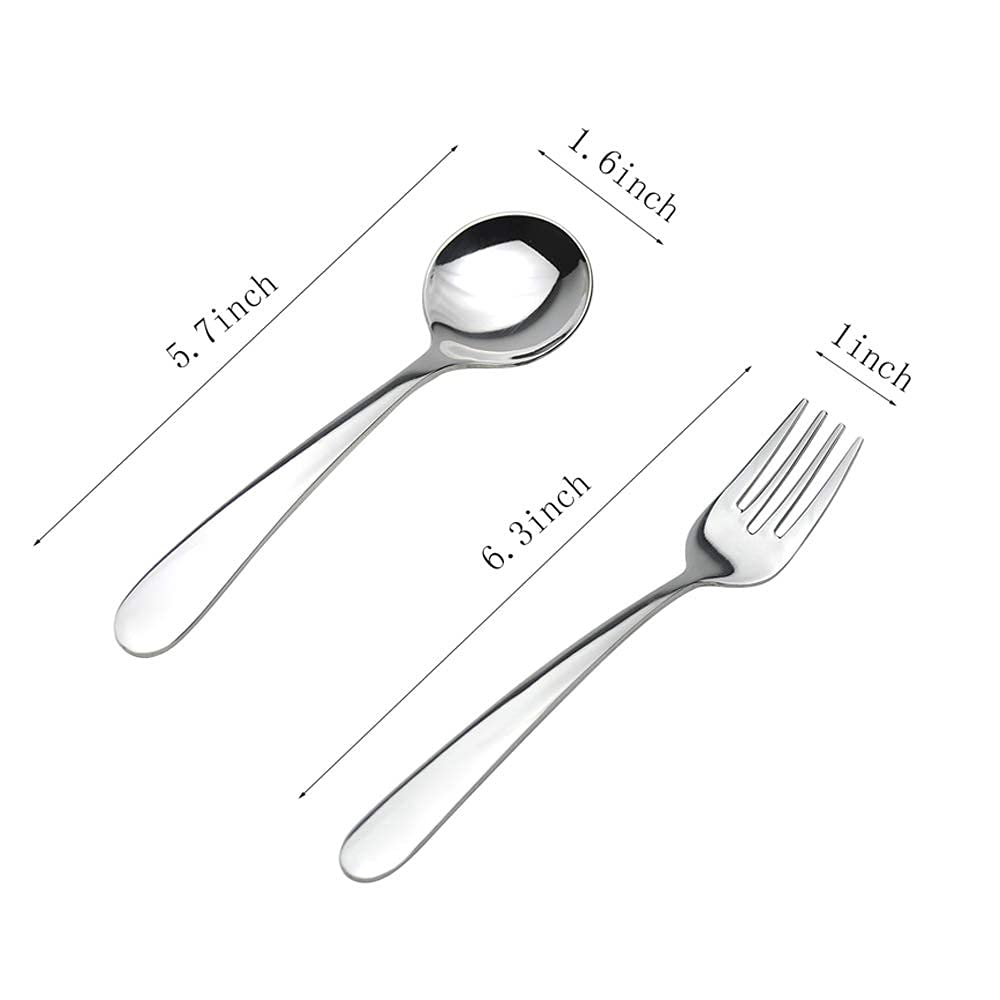 WEKTUNAA Stainless Steel Child Toddler Flatware Set-6 pieces-Kids Fork and Spoon, Mirror Polished, Back to school lunch supplies